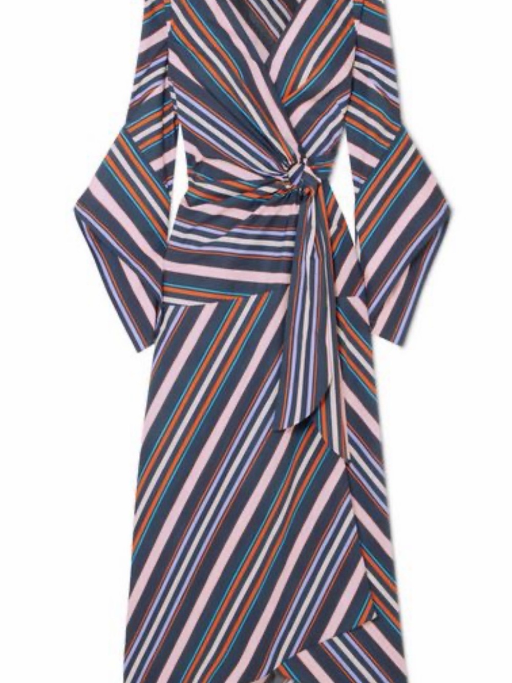 Peter Pilotto Striped Wrap Midi Dress in Pink, Navy and Teal
